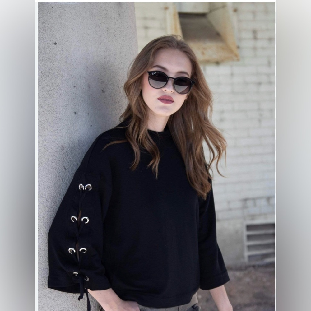River + Sky Black Lace-Up Sweatshirt/drawstring matching set S